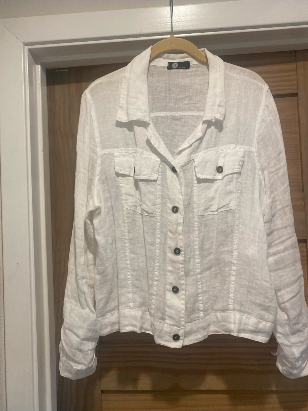 Casual White Linen Button-Front Jean Jacket